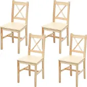 MCW 4er-Set Esszimmerstuhl MCW-F77, Lehnstuhl Küchenstuhl Stuhl, Massiv-Holz Landhaus Kiefer lasiert