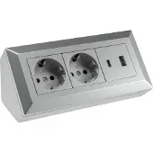 Chilitec 2-fach Steckdosenblock USB-A+C silber 250V/ 16A Aufbaumontage USB 3,1A PD