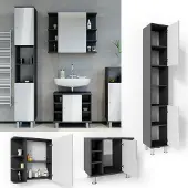 Vicco Badmöbel-Set Fynn Anthrazit 3 Teile, mit Hochschrank, Model 30262