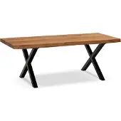 FineBuy Couchtisch Akazie Massivholz 120 cm · Wohnzimmertisch mit natürlicher Baumkante und schwarzem X-Gestell aus Metall · Handgefertigt