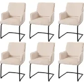 Mendler 6er-Set Freischwinger MCW-N60, Esszimmerstuhl Küchenstuhl Stuhl, Stoff/Textil creme-beige