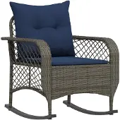 vidaXL Garten-Schaukelstuhl mit Kissen Grau Poly Rattan