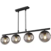 ISOLED Hängeleuchte Metall schwarz, rund, rauchglas, 4xE27 Fassung