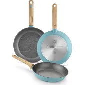 BRA Nordik | Set mit 18–22–26 cm großen antihaftbeschichteten Bratpfannen aus geschmiedetem Aluminium im nordischen Design, geeignet für alle Herdarten, einschließlich Induktion, Farbe Türkis