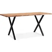 FineBuy Schreibtisch 160 cm Akazie Massivholz / Metall Computertisch Baumkante Homeoffice Bürotisch Massiv mit X-Beinen Schwarz Holztisch Laptoptisch