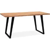Wohnling Esszimmertisch 180x90x76 cm Akazie Massivholz / Metall Esstisch Baumkante Küchentisch Massiv mit U-Beinen in Schwarz Holztisch Speisetisch