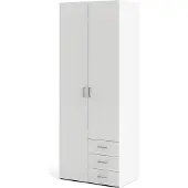 Ebuy24 Space Kleiderschrank 201x78x50cm, 2 Türen, 3 Schubladen weiß.