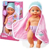 Simba Babypuppe Badespielzeug New Born Baby mit Schwamm und Handtuch 30 cm