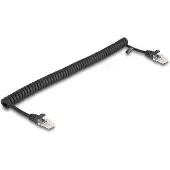 DeLOCK RJ45 Spiralkabel Stecker zu Stecker Cat.5e 1 m schwarz, 1 m, Cat5e, RJ-45, RJ-45, Schwarz