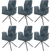 Mendler 6er-Set Esszimmerstuhl MCW-N99, drehbar Armlehne Auto-Return, Stoff/Textil Chenille (340g/m²) blau-grün