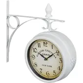 Relaxdays Bahnhofsuhr doppelseitig, New York, Retro, Batterie, analog, Wanduhr Vintage Deko, HxBxT 34 x 35 x 10 cm, weiß