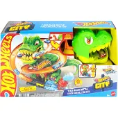 Hot Wheels City T-Rex-Feuerschlacht Spielset und Die-Cast-Spielzeugauto im Maßstab 1:64, gegnerischer Dinosaurier, Spielfahrzeugspur, 4 Jahr(e), Kunststoff, Mehrfarbig