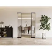Vente-unique Doppel-Schiebetür mit Galandage-System - Aluminium & Sicherheitsglas mattiert - 2 x 205 x 73 cm - LINCI II