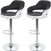 Mendler 2er-Set Barhocker MCW-F16, Barstuhl Tresenhocker Drehhocker, mit Lehne Kunstleder schwarz-weiß