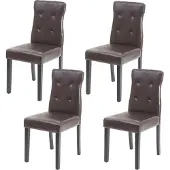 Mendler 4er-Set Esszimmerstuhl MCW-E58, Stuhl Essstühle, MVG- Kunstleder braun, dunkle Beine