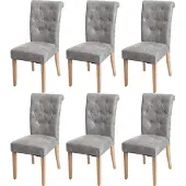 Mendler 6er-Set Esszimmerstuhl Chesterfield II, Stuhl Küchenstuhl, Nieten Stoff/Textil hellgrau, helle Beine