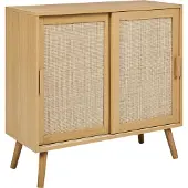 Beliani Sideboard Helles Holz Rattan 2 Türen Spanplatte Holzbeine mit Regalen Moderne Schlafzimmer Aufbewahrungslösung