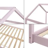 En.casa Kinderbett 'Cerro' Hausbett mit Matratze 120x200cm Rosa