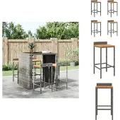 vidaXL Barhocker 4 Stk. Grau Poly Rattan und Massivholz Akazie - Barhocker