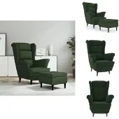 vidaXL Ohrensessel mit Hocker Dunkelgrün Samt - Sessel