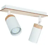 Licht-Erlebnisse Weißer Decken Spot länglich Skandinavisch mit Holz wohnlich 2x GU10 Wohnzimmer Büro Lampe Beleuchtung