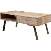 FineBuy Couchtisch Mango Massivholz rechteckig 95cm · Wohnzimmertisch mit Schublade & Ablagefach · Landhausstil mit Metallbeinen Retro Design