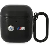 BMW Etui Leder gebogene Linie Na Airpods 1/2 - Czarne
