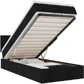 vidaXL Ottoman-Bett mit Matratze & LEDs Schwarz 100x200 cm Stoff