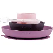Nattou Soft Silicone Geschirrset 4 Teile, Rosa/Aubergine