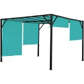 Mendler Pergola Beja, Garten Pavillon Terrassenüberdachung, stabiles 6cm-Stahl-Gestell + Schiebedach türkis-blau 3x4m