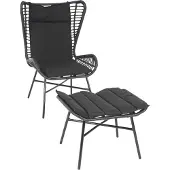 Mendler Poly-Rattan Set MCW-G17b, Balkon-Set Gartengarnitur Sitzgruppe Stuhl+Hocker Sessel, Seil anthrazit, Kissen anthrazit