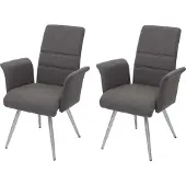 Mendler 2er-Set Esszimmerstuhl MCW-G55, Küchenstuhl Stuhl mit Armlehne, Stoff/Textil Edelstahl gebürstet grau-braun