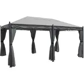 Mendler Pergola Calpe, Pavillon, stabiles 7cm-Gestell 5x3m grau mit Seitenwand + Moskitonetz