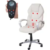 Mendler Massage-Bürostuhl MCW-A69, Drehstuhl Chefsessel, Heizfunktion Massagefunktion Kunstleder creme