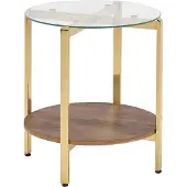 Beliani Beistelltisch Gold / Dunkelbraun mit Glasplatte aus Metall MDF Holzplatte Elegant Modernes Design für Wohnzimmer Schlafzimmer