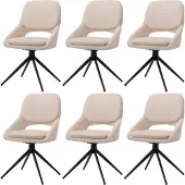 Mendler 6er-Set Esszimmerstuhl MCW-N73, Küchenstuhl, drehbar Auto-Return, Stoff/Textil Chenille (490g/m²) creme-beige