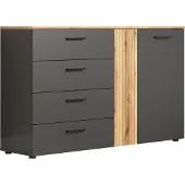 Trendteam Wohnen Esteban Kommode, Anthrazit Melamin/ Evoke Oak Melamin, B/H/T: 139/86/38 cm