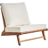 Beliani Gartensessel Hellbraun u. Cremeweiß Akazienholz ohne Armlehnen mit Kissen Niedrig Modernes Design Outdoor Indoor Garten Terrasse