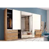 Wimex Schwebetürenschrank Level Kleiderschrank mit Spiegel Ausführung wählbar,Plankeneiche / Weiß,300x65x236cm
