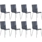 CLP 8er Set Besucherstuhl Pepe mit ergonomisch geformten Holzsitz und Metallgestell grau