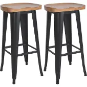 CLP 2er Set Barhocker Clara I Barstühle mit Sitzen aus Massivholz I Tresenstühle mit stabilen Vierfußgestellen aus Metall