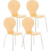 CLP 4x Stapelstuhl DIEGO l Ergonomisch geformter Konferenzstuhl mit Holzsitz und Metallgestell I Stapelbarer Stuhl mit pflegeleichter Sitzfläche