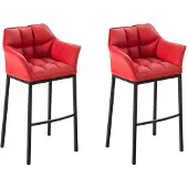 CLP 2er Set Barhocker Damaso Kunstleder mit Vierfußgestell rot/schwarz