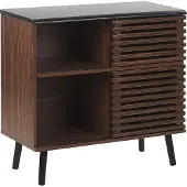 Beliani Sideboard Dunkler Holzfarbton MDF Platte Massivholz 80 x 80 x 40 cm Rustikal Retro Dunkler Holzoptik 2 Schiebetüre Wohnzimmer
