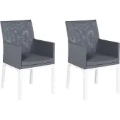 Beliani Gartenstuhl 2er Set Grau und Weiß Aluminium mit Stoffbezug Armlehnen Schnell Trocknender Schaumstoff Modern Outdoor Indoor Terrasse Balkon