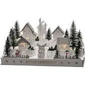 Konstsmide LED Holzsilhouette "Dorf", 6H Timer, 12 warm weiße Dioden, 3V Innentrafo/batteriebetrieben, transparentes Kabel, Batterie: 2 x AA 1,5V (exkl.) - 3265-210
