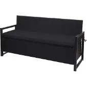 Mendler Poly-Rattan 3er Sitzbank MCW-F39, Gartenbank Truhenbank, Staufach Aufbewahrung Sitzkissen anthrazit, Kissen schwarz