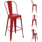 Mendler 4er-Set Barhocker MCW-A73, Barstuhl Tresenhocker mit Lehne, Metall Industriedesign rot