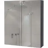 Mendler Spiegelschrank MCW-B19b, Badschrank Hängeschrank, 2 Regalböden hochglanz MVG- 70x60x16cm schwarz