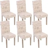 Mendler 6er-Set Esszimmerstuhl Littau, Stuhl Küchenstuhl Textil mit Schriftzug, creme, Beine Struktur - Eiche